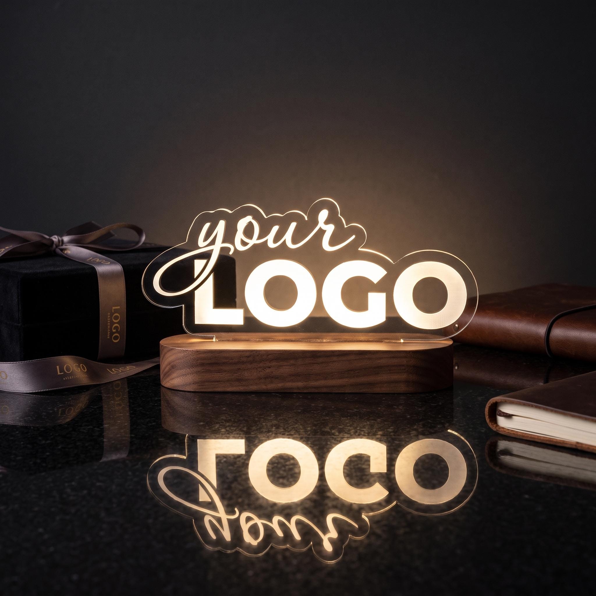 Custom Logo Light Lamp, Corporate Gifts, Wood Business Logo Night