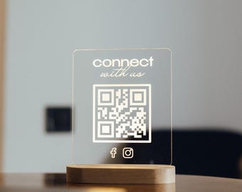 Custom Acrylic QR Code Night Light – Personalized LED Sign for Business, Social Media, Restaurant Menu or Wi-Fi Display