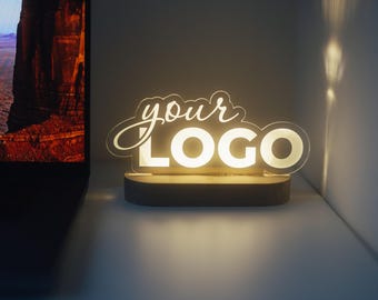 Custom Logo Night Light – Personalized LED Lamp with Company Branding – Acrylic Desk Sign with Light for Business, Office or Gift Use
