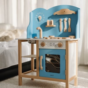 Wooden Play Kitchen for Kids – Pretend Cooking Set with Stove, Sink, Oven and Wooden Accessories – Montessori Toy Gift for Toddlers