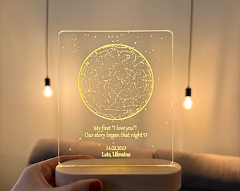 Luz de noche personalizada, lámpara de noche con fecha y texto personalizados, regalo para parejas, regalo de aniversario, regalo de cumpleaños, regalo de Navidad para parejas