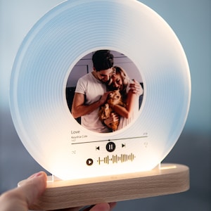 Vinyl Music Photo Plaque Night Light, Custom Couple Picture Plaque, Custom Couple Song Music Plaque Music Art Romantic Gifts, RGB Light