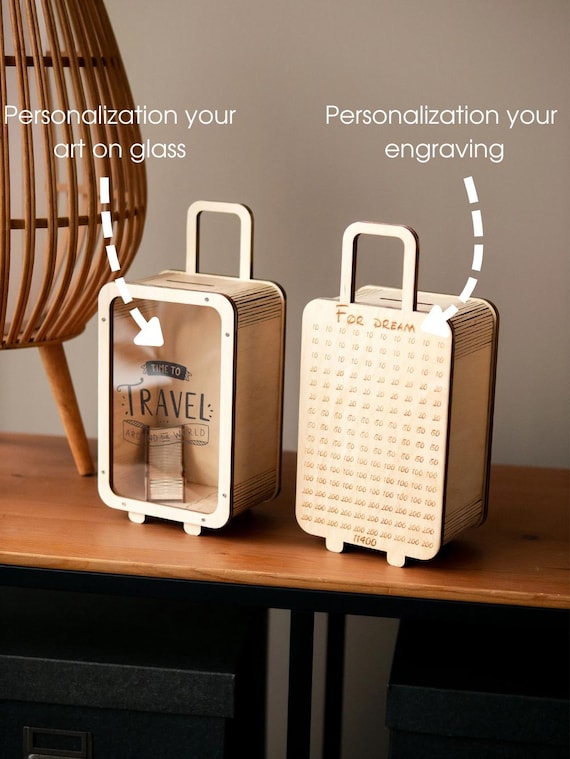 Travel Fund Box Vacation Fund Box Decorative Savings Box Suitcase Wooden Money Box Wood Bank Coin Bank For Adults