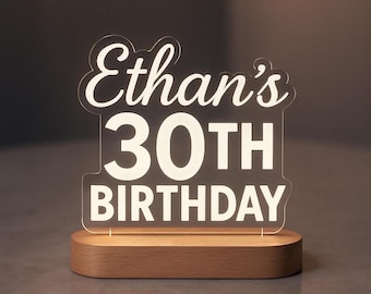 Custom LED Birthday Sign | Personalized Name Light Up Plaque | Any Age Birthday Decor