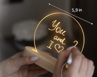Acrylic LED Night Light with Marker, Custom Message Board Lamp, Personalized Note Light, Erasable Writing Board, Anniversary Gift for Her