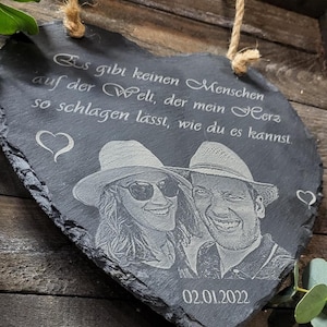 Personalized slate heart with a saying and your choice of image – The perfect gift for your partner | Gift idea | Christmas | Valentine&#39;s Day