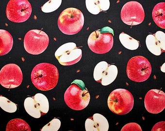 Apple Fabric Black Background Sewing Quilting Material