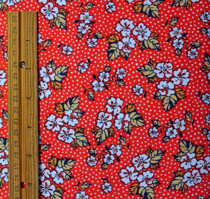 Floral Cotton Fabric With White Flowers on Red Small Print Etsy