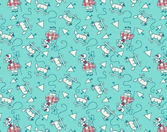 Aqua Cotton Sewing Quilting Fabric, Nana Mae IV, Little Bo Peep