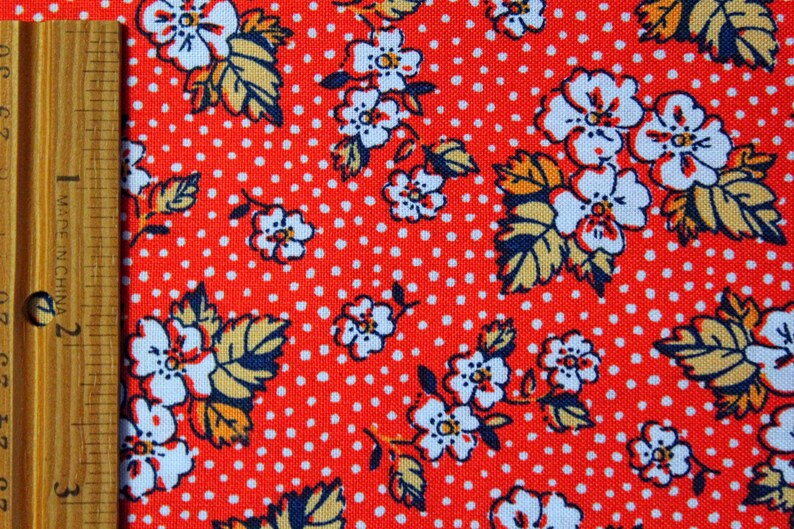 Floral Cotton Fabric With White Flowers on Red Small Print Etsy