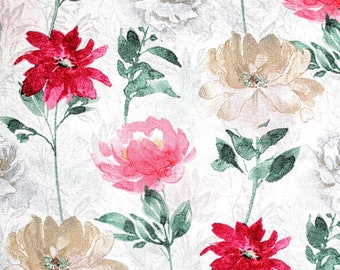 Davids Textiles, Spring Time Flowers, Assorted Flowers, Cream Colored Fabric