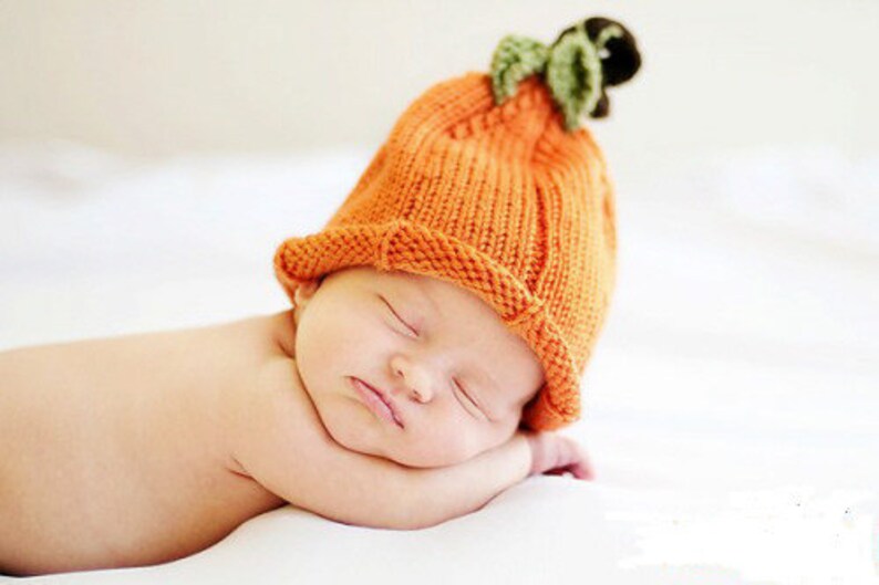 Hand Knit Newborn Pumpkin Hats