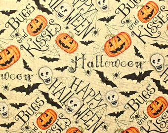 Cotton Halloween Fabric Pumpkins Bats Skeleton Designs