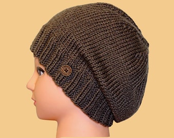 Slouch Beanie Hat, Stretchy Hat, Slouch Knit Hat, Adult Slouchy Hat, Fashionable Hat, Taupe Hat