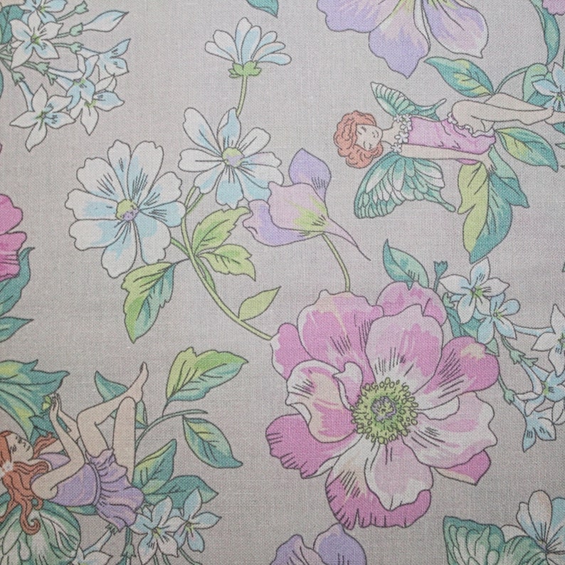 cotton fabric for sewing and quilting with Garden Fairies and Flowers 
