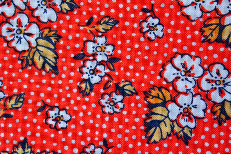 Floral Cotton Fabric With White Flowers On Red Fabric By The Etsy