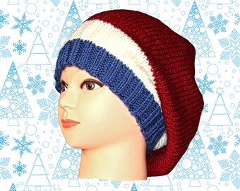 Cranberry Red, Patriotic Hat, Stretchy Hat, Adult Slouchy Hat, Oversized Hat