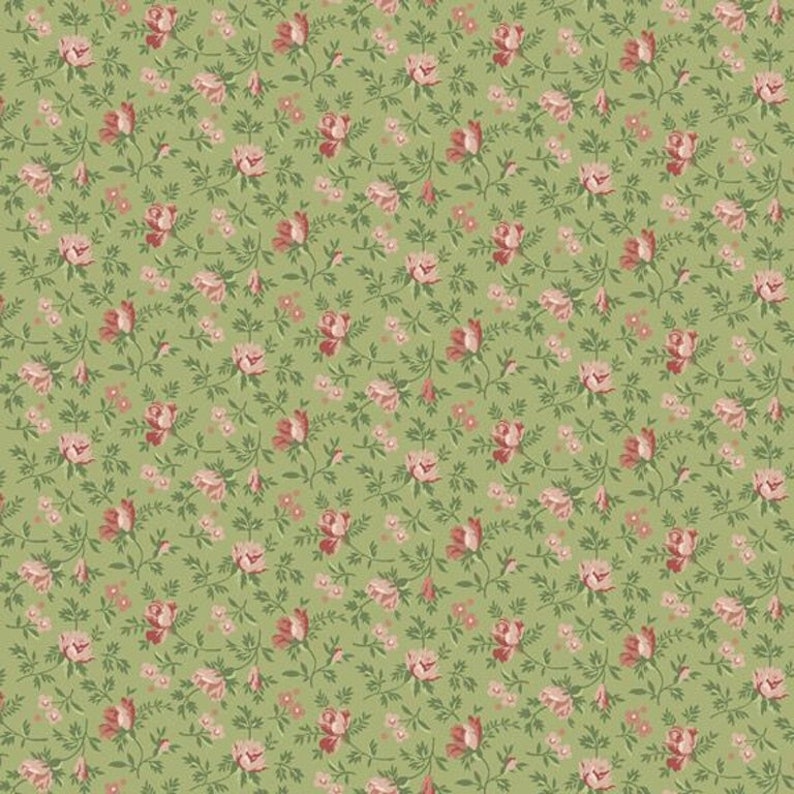 Fabric With Small Flowers, Medium Green Fabric, Valance Fabric, Allover Fabric, Calico Print image 1
