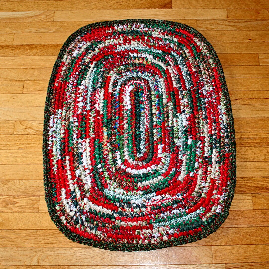 Crocheted Cotton Fabric, Oval Rugs, Christmas Rag Rug, Handmade Rug