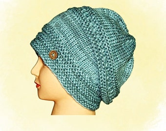 Blue Slouchy Hat, Hats For Teens, Adult Slouchy Hat, Double Yarn, Extra Warm