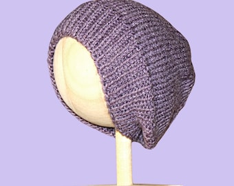 Purple Knit Hat, Slouch Beanie Hat, Stretchy Hat, Slouch Knit Hat, Purple Slouchy Hat