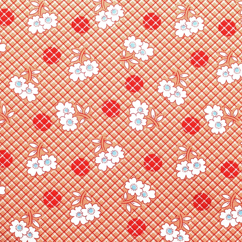 Floral Cotton Fabric With White Flowers on Red Small Print Etsy