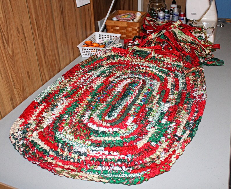 Christmas Rag Rug Oval Rag Rug Washable Rugs Cotton Fabric Etsy