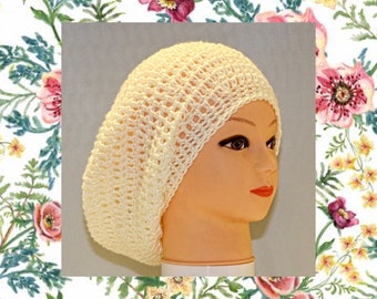 Off White Hat, Slouch Beanie Hat, Stretchy Hat, Summer Slouchy Hat, Teen Slouchy Hat