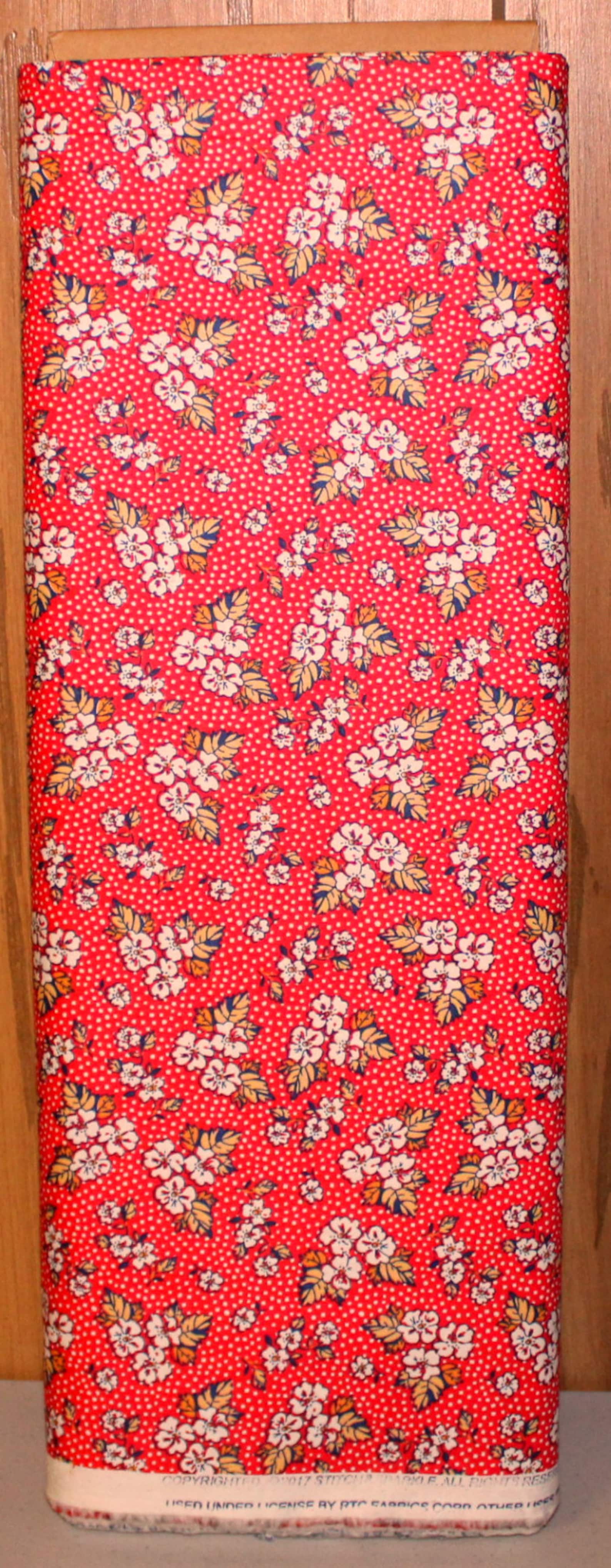 Floral Cotton Fabric With White Flowers On Red Fabric By The Etsy