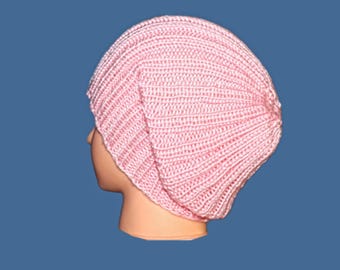 Knit Beanie Soft Pink Ribbed Stretchy Acrylic Yarn Adult Teen Hat