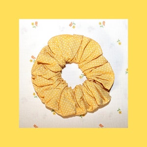 Handmade Yellow Dotted Cotton Fabric Scrunchie: Stretchy Hair Tie for Summer & Spring Accessories