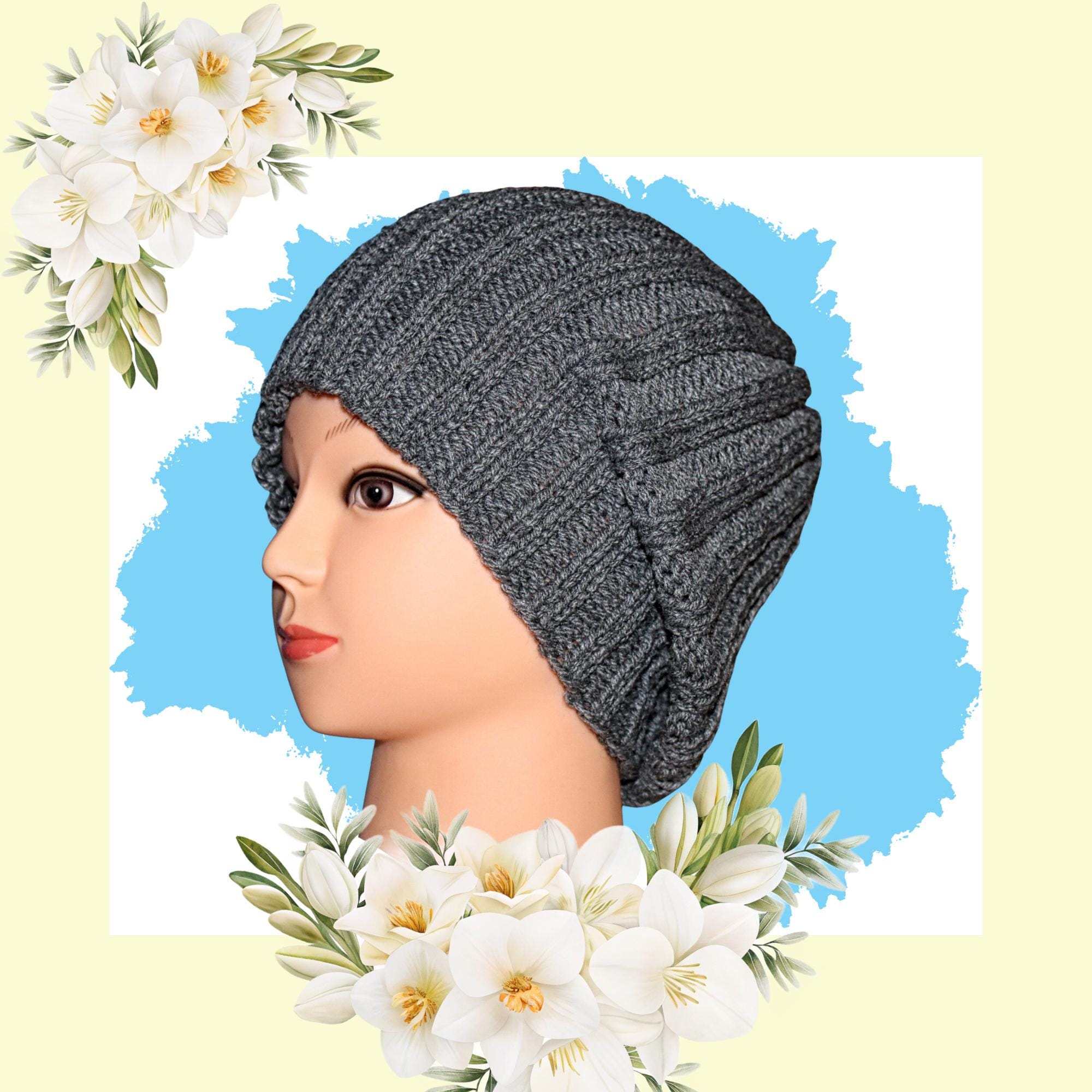 Slouchy Beanie Acrylic Winter Hat Hand Knit Ribbed Dark Heather Gray