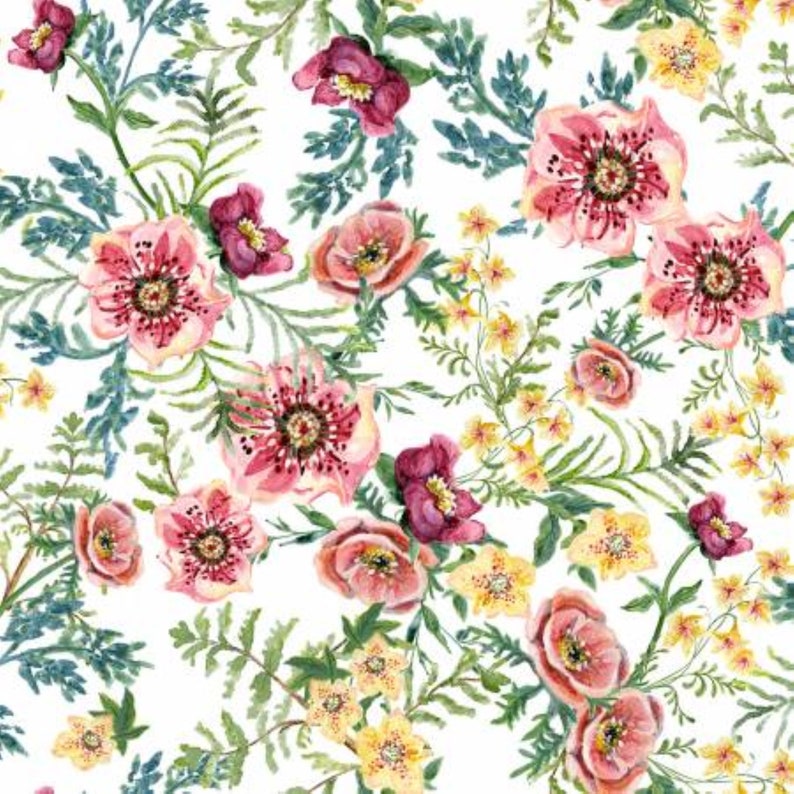 Fabric With Small Flowers, Medium Green Fabric, Valance Fabric, Allover Fabric, Calico Print image 9