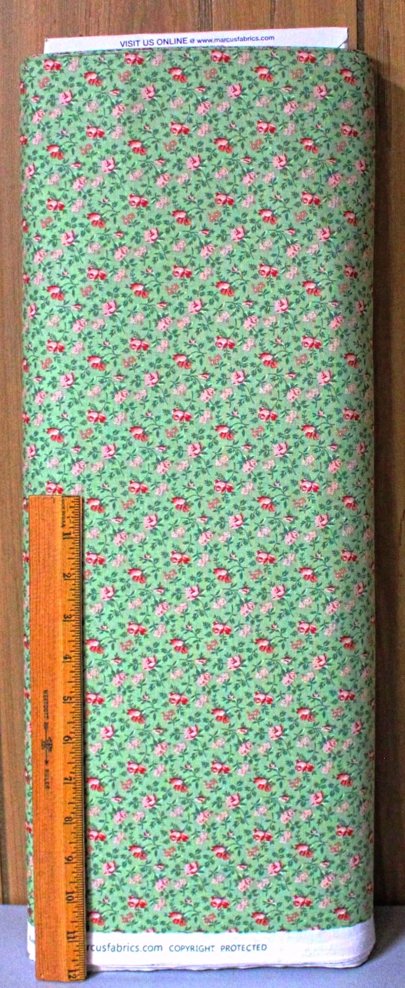 Fabric With Small Flowers, Medium Green Fabric, Valance Fabric, Allover Fabric, Calico Print image 3