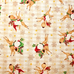 Henry Glass Gnome and Reindeer Cotton Fabric by the Yard for Christmas Crafts