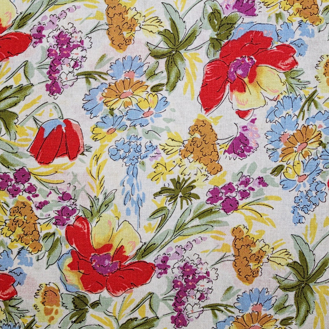 Summertime Floral Cotton Fabric For Sewing and Quilting Low Etsy