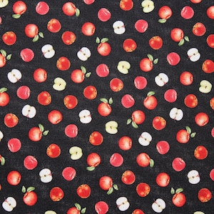 Apple Cotton Fabric Mini Apples and Slices on Black Background by Timeless Treasures – Quilting & Sewing Material