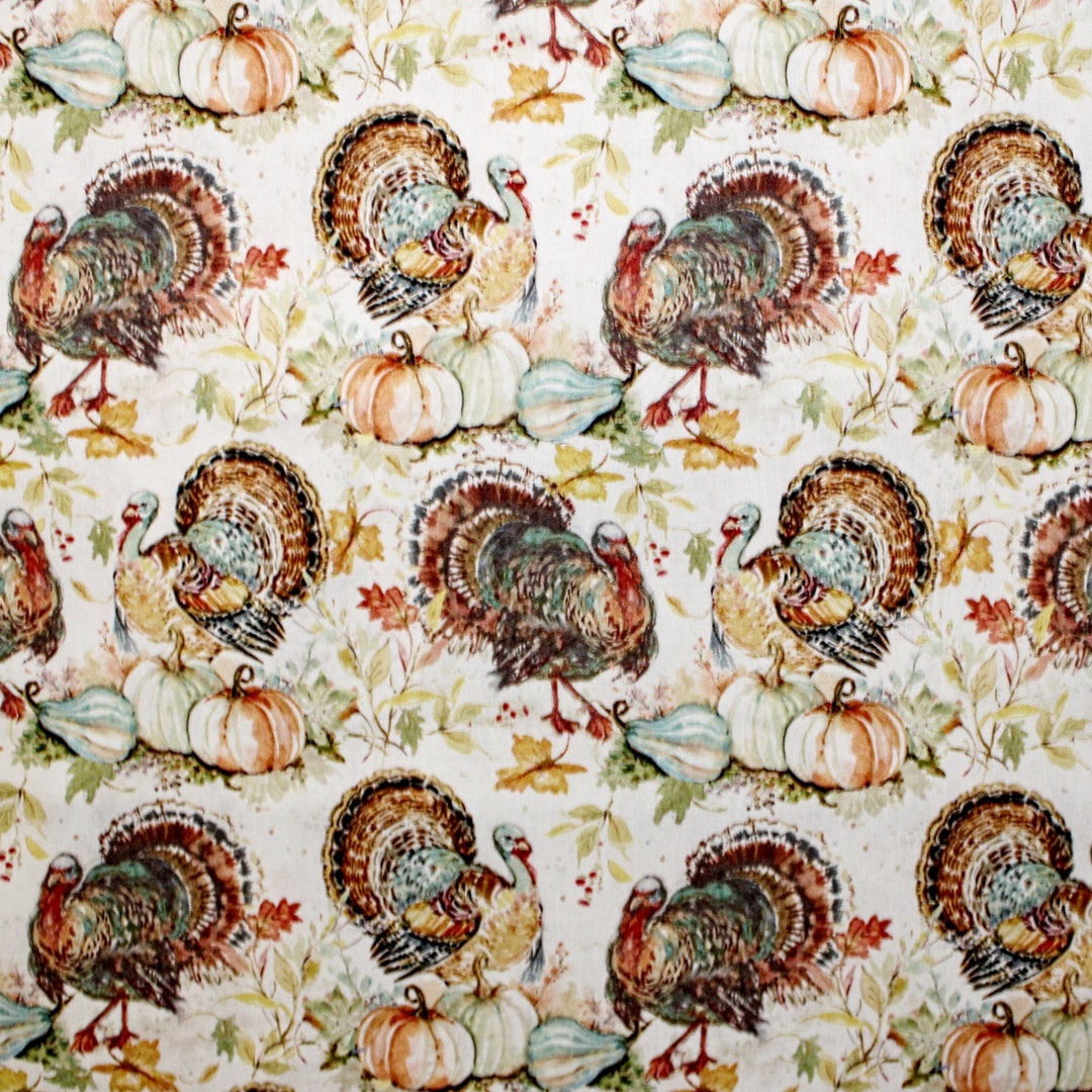 Fall Fabric by the Yard, Autumn Cotton Fabric, Turkey Print, Fabric by