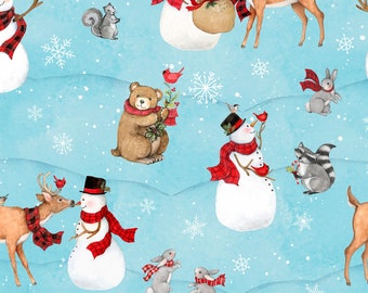 Christmas Fabric, Nose to Nose, Winter Scenic, Wilmington Prints, Snowmen Fabric, Reindeer Fabric