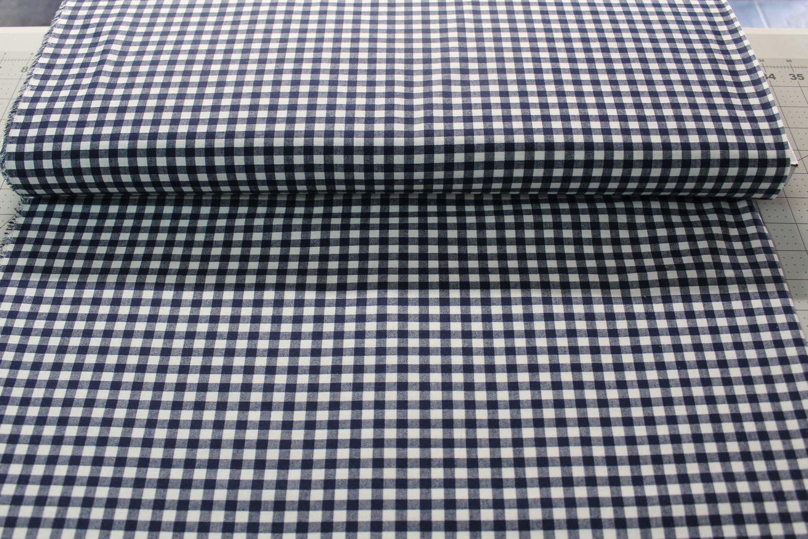 Checkered Cotton Fabric In Navy and White | Etsy