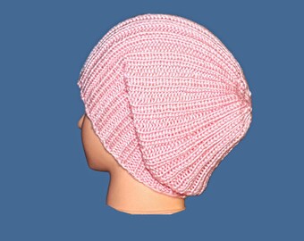 Teen Hat, Ribbed Hat, Stretchy Hat, Fitted Hat, Soft Yarn Hat, Pink Ribbed Hat