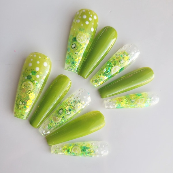 Kiwi Lime Style  - Summer Nails - Press On Nails - handmade