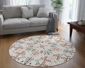 Round boho rug aesthetic rug decorative rug geometric area rug round neutral rug