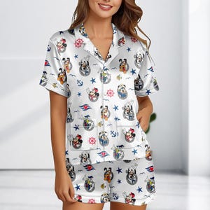 Disney Cruise Satin Short Pajamas, Mickey Minnie Donald Daisy Cruise Pajamas, Disney Cruise Sleepwear, Gift For Her