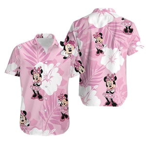 Minnie Maus Pink Hawaii Shirt, Disney Blumen Urlaub Top, Sommer Strand Shirt, Sommer Geschenk für Mama, Disney Shirt mit Knöpfen