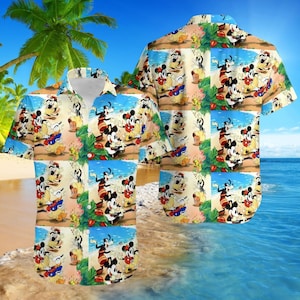 Camisa hawaiana de Mickey y sus amigos, camisa playera con botones de Donald Pluto y Goofy, camiseta de vacaciones de verano de Disney, atuendo de Mickey de dibujos animados