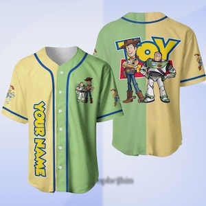 Buzz and Woody Baseball Jersey, Funny Toy Story Shirt, Custom Name Disney Tee, Retro Cartoon Fan Gift, Pixar Baseball Top for Adults