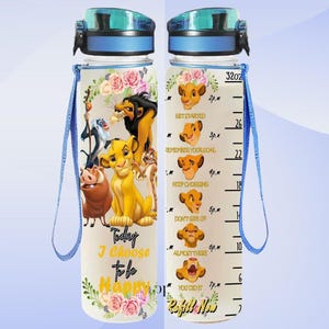 Lion King Water Tracker Bottle 32oz, Simba and Friends, Floral Personalized Disney Gift for Her, Summer Bottle Gift