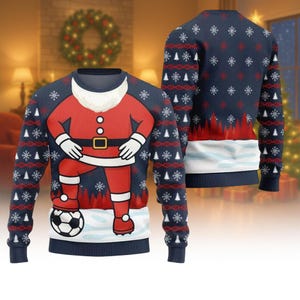 Soccer Santa Ugly Christmas Sweater, Funny Santa Sweater, Christmas Santa Sweater Gift, Xmas Holiday Gift Men Women, Christmas Sweater