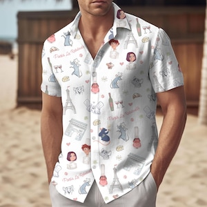 Ratatouille Paris Cartoon Hawaiian Shirt, Disney Chef Remy Shirt, France Vacation Outfit, Summer Disney Trip Gift For Foodie Fan